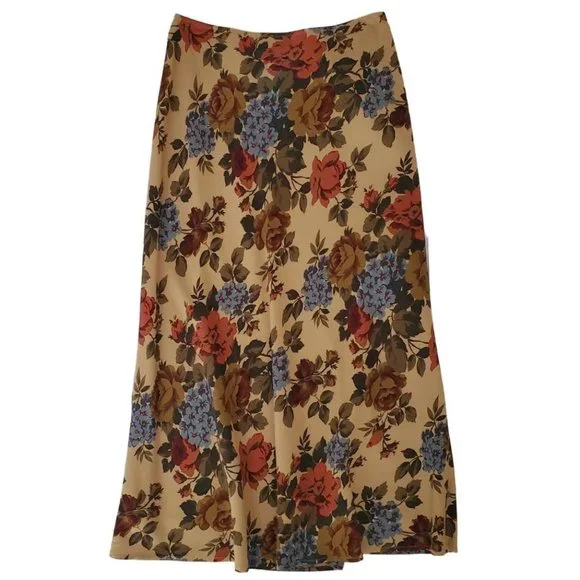 Petite Sophisticate Floral Maxi Skirt | Like New | 2P | Tan Red Gold Smokey Blue - Picture 6 of 13